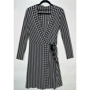 Tory Burch Navy Oxford Stripe Jacquard Wrap Dress Women's Size S Luxury Chic